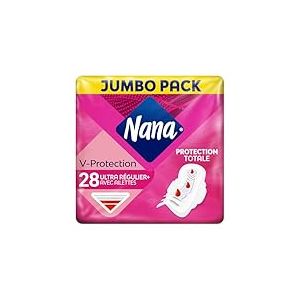 Nana Ultra Régulier Plus Serviettes Hygiéniques Avec Ailettes - Flux Modérés - 28 Serviettes En Pochette Individuelle