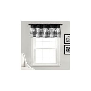 Lush Decor Night Sky Cantonnière Simple 132,1 x 45,7 cm (l x L), Noir et Gris – Rideau à Paillettes – Paillettes et Blocs de Couleurs – Cantonnière de Cuisine – Décoration Moderne et Glamour –