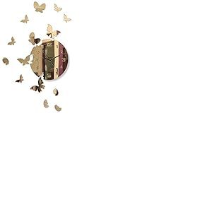 FLEXISTYLE Grande Horloge Murale Moderne Papillon Ronde 30 cm, 15 Papillons, Salon, Chambre à Coucher, Chambre d'enfant, Produit fabriqué dans l'UE (Miroir doré)