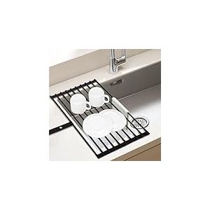 Euqvunn Egouttoir Vaisselle Pliable, Egoutoire Vaisselle Cuisine Amovible, Seche Vaisselle sur Evier, Grand, Rangement et Organisation de Cuisine, Antidérapant avec Sangle, 51x32cm, Noir