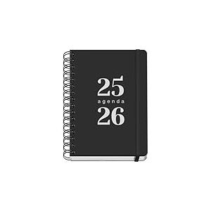 Dohe - Agenda Scolaire 2025 2026 - Page Par Jour, A5 (15x21 cm), Espagnol et Anglais, Septembre à Juin, Spirale Double et Élastique, Couverture Flexible, 4 Pages d'Autocollants - GRAMMAR Noir