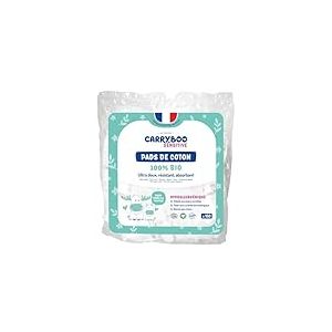 Carryboo - 150 Pads de Coton 100% BIO - Résistants, Ultra-doux et Absorbants - Hypoallergénique
