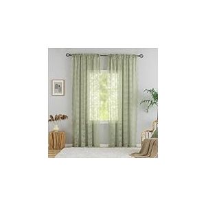 YJ YANJUN 1 paire de voilages festonn&eacute;s en dentelle verte de 243,8 cm de long pour salon, placard &agrave; l'ancienne, rideaux boh&egrave;mes filtrant l'intimit&eacute;, filtrant l'intimit&eacute;, motif floral, longueur du sol,