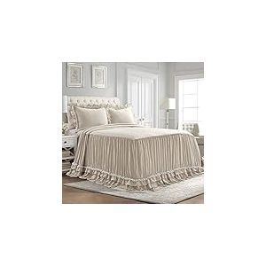 Lush Decor Ella – Parure de lit 3 pièces légère et Vintage Chic à Volants en Dentelle, Style Rustique pour Grand lit, Neutre