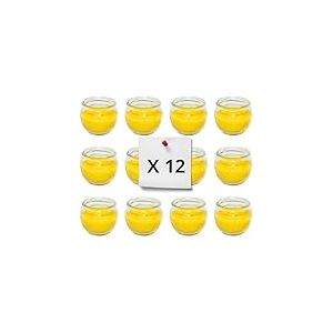 Atmosphere Chic Lot de 12 bougies &agrave; la citronnelle naturelles &ndash; R&eacute;pulsif pour moustiques, s&ucirc;res et parfum&eacute;es &ndash; bocaux en verre 6 x 6,5 cm, usage int&eacute;rieur et ext&eacute;rieur