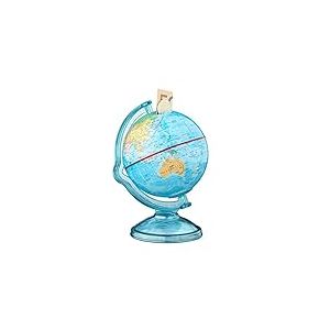 Relaxdays 10021013 Tirelire globe boîte pour économiser pièces monnaie carte du monde en anglais voyage HxlxP: 16,5 x 14 x 14 cm, coloré , Bleu