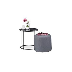 Relaxdays d’appoint avec Tabouret,ottomane, Table Basse avec Pouf, Peu encombrant, HxD 40x40 cm, Noir et Gris, métal, Polyester, Verre, 40 x 40 x 40 cm