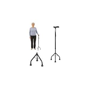 PEPE Mobility Canne Tripode de Marche R&eacute;glable (72,5&ndash;95,5 cm), Canne 3 Pieds en Acier et Aluminium, 3 Embouts Antid&eacute;rapants, Jusqu&rsquo;&agrave; 100 kg, Noir