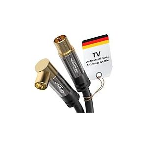 KabelDirekt – Câble Antenne TV 4K, Coaxial 90° coudé/droit – 7,5m – Câble TV numérique/analogique – Disponible en 0,5-20m (Prise droite/Fiche coudée, pour DVB-C/DVB-T/DVB-S, noir)