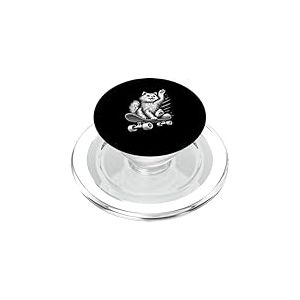 Skater Happy Fluffy Cat chevauchant Une Patte de Skateboard en l'air PopSockets PopGrip pour MagSafe