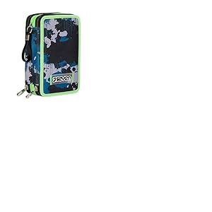 Seven Trousse 3 Compartiments, Noir, Triple Compartiment, avec Crayons, marqueurs, Couleurs, Accessoires Sac à Dos, élémentaires, Moyennes, supérieures, Enfant et garçon, Noir, Scolaire