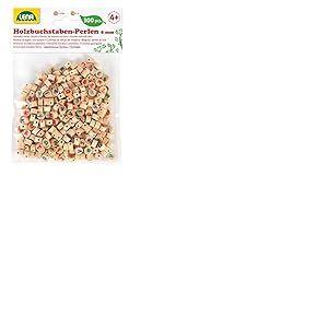 Lena 32051 - Set de Bricolage de Perles de Lettres en Bois, 300 Perles Rondes à Enfiler et avec des Lettres colorées, Set de Perles en Bois pour Enfants à partir de 4 Ans, Naturel Brun