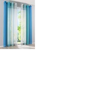 Modena 10000183 Lot de 2 Rideaux avec &oelig;illets et embrasses, Rideau d&eacute;coratif H x l 175 x 140 cm, Tons Bleus