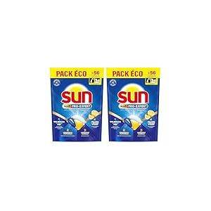 Sun - Pro Expert - Pastilles Lave Vaisselle - Action 4 en 1 - Citron - Elimine 100% des taches br&ucirc;l&eacute;es de +72h - d&eacute;graissent en Profondeur - 56 Capsules (Lot de 2)