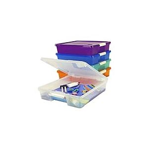 Storex Classroom Craft Project Box – Lot de 5 boîtes de rangement empilables en plastique pour papier de scrapbooking 30,5 x 30,5 cm, couleurs vapeur assorties, 63202C05C