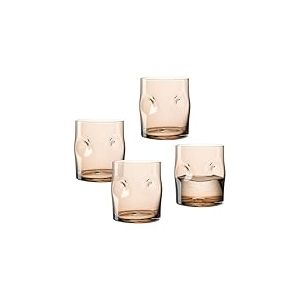 LEONARDO HOME VESUVIO - 077372 - Lot de 4 verres de couleur marron - 300 ml - Fabriqués à la main - Verres à eau - Passent au lave-vaisselle - Encoches uniques pour un confort optimal