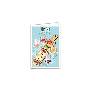 69-4307 Carte Joyeux Anniversaire avec Enveloppe - Affichette Mini Posters Format 17x11,5cm - Apéro Pique-nique Amis Boire Verres de Vin Planche Saucisson Fromage Bruschetta Toasts Rétro Vintage
