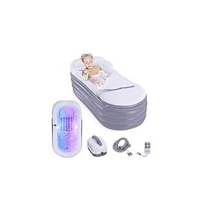 SereneLife Baignoire de Spa avec Tapis de Massage &agrave; Bulles &ndash; Baignoire Gonflable avec Coussin, Porte-Gobelet, T&eacute;l&eacute;commande pour &Eacute;clairage LED, Dossier et Accoudoirs, Convient jusqu'&agrave;