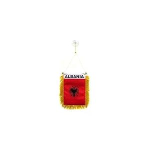 AZ FLAG - Fanion Albanie pour Décoration Voiture avec Ventouse et Franges Dorées - Mini Drapeau Albanais - 13x10 cm