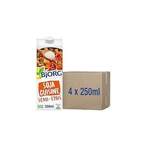 BJORG - Soja Cuisine Semi-épais - Pour recettes sucrées et salées - Source d’Oméga 3 - 250 ml - lot de 4 (total de 1000ml)