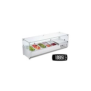VEVOR Saladette Réfrigérée à Poser 150 W, Vitrine Réfrigérée pour Pizzeria, avec 3 1/3 Casseroles et 4 1/6 Casseroles, Corps en Inox 304 et Couvercle en PC, pour Préparation de Sandwich Ingrédients