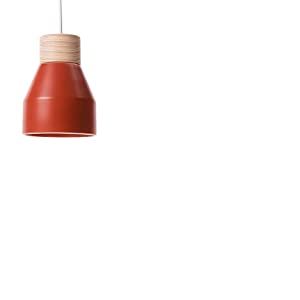 Luminaire, suspension Spot rouge, c&eacute;ramique et bois, &oslash;12 x H17cm - E27 40W