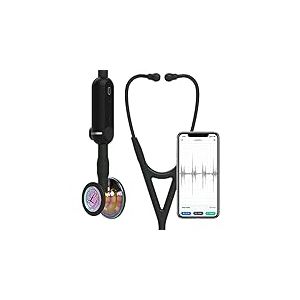 3M Littmann Stéthoscope numérique CORE, tubulure noire, Édition Rainbow brillant, base et lyre noire, 69 cm, 8572