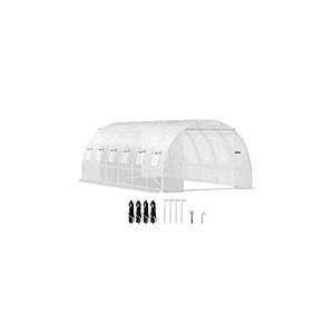 VEVOR Serre Tunnel Jardin 6,1x3x2,1 m Tente Abri Plantes Cadre en Acier Galvanisé Couverture Étanche PE 3 Poutres Supérieures 4 Poteaux Diagonaux 2 Portes 12 Fenêtres pour Cultiver Légume Fleurs Blanc