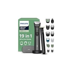Philips Multigroom s&eacute;rie 9000 Tondeuse tout-en-un 19 accessoires + rasoir OneBlade pour hommes &ndash; ensemble tondeuse/rasoir pour barbe, cheveux et corps, 27 hauteurs de coupe (0,2-20 mm), MG9556/15