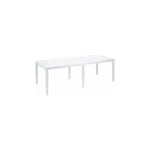 Dmora - Table d'extérieur Roma, Etagère à manger rectangulaire extensible, Table de jardin extensible effet rotin, 100% Made in Italy, 150/220x90h72 cm, Blanc