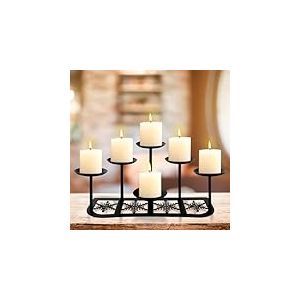 Bougeoir de chemin&eacute;e en m&eacute;tal Noir Mat avec 6 bougeoirs pour d&eacute;coration de chemin&eacute;e sans Flamme ou en Cire, Centre de Table, d&eacute;coration de No&euml;l, de Mariage