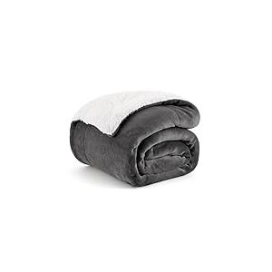Bedsure Couverture Sherpa Chaude Duveteuse, texturée réversible, Microfibre, Noir cendré., Twin/Double (150x200cm)