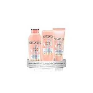 DESSANGE - Routine Cheveux Hydra-Protectrice Hydra Brush - Shampoing 280ml + Apr&egrave;s-Shampoing 225ml + Lait Brushing 140ml - Hydrate & Prot&egrave;ge La Fibre - Cheveux Expos&eacute;s Aux Appareils Chauffants