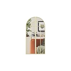 HOMCOM Miroir Mural Arc 60 x 120 cm, Grand Miroir verrière décoratif de fenêtre avec Cadre métallique, pour Chambre, Salon, Couloir, Ton doré