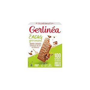 Gerlinéa - Encas Crousti Chocolat au Lait et Céréales - Gaufrette Croustillante pour un Encas Gourmand - Source de Fibres - 6 barres Crousti - 120g
