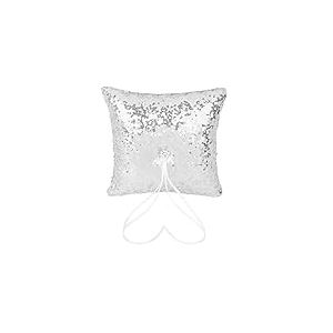 G&eacute;n&eacute;rique Porteur Anneau de Mariage Coussin Oreiller de Paillettes Ruban de Satin 20cm x 20cm Argent&eacute;