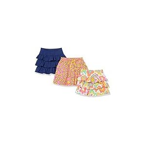 Amazon Essentials Jupe-Short &agrave; Volants en Maille (Anciennement Spotted Zebra) Fille, Lot de 3, Blanc Imprim&eacute; Arc-en-Ciel/Bleu Marine/Rose Sucreries, 9 Ans