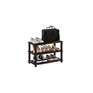 Furinno Turn-S-Tube Supports pour T&eacute;l&eacute;viseur ou &Eacute;tag&egrave;re &agrave; Chaussures sans Outil &agrave; 3 Niveaux, Engineered Wood, Pin Ambr&eacute;/Noir, 59,9 (L) x 29,4 (P) x 39,1 (H) cm