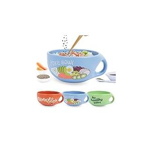 Fisura – Bol original "Poke". Grand bol céramique 680 ml. Tasse poke design pour salade, soupe de nouilles, Pho, Udon et Soba. 19,5 centimètres x 8,5 centimètres