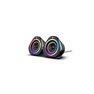 NOVA GAMING – Enceintes 2.0 RGB Gaming – Son Clair et équilibré, Design Compact, Télécommande intégrée, LED RGB, Câble résistant de 1.5m