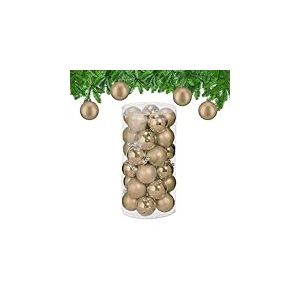 Relaxdays Boule de No&euml;l, lot Pratique de 30, en Plastique Robuste, pour d&eacute;corer Le Sapin, D : 6 cm, Champagne