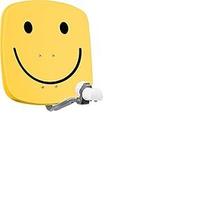 TechniSat DIGIDISH 45 &ndash; Antenne Satellite pour 2 utilisateurs (Petite Installation Satellite de 45 cm - kit Complet avec Support Mural et LNB Twin Universel) Smiley, Jaune