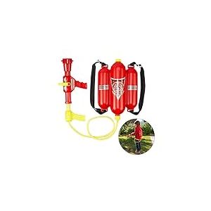 relaxdays Lance à Eau de Pompier, 2,5 l de réservoir, 5 m de portée, 2 Fonctions de Jet, Sac à Dos Enfants, Rouge-Jaune