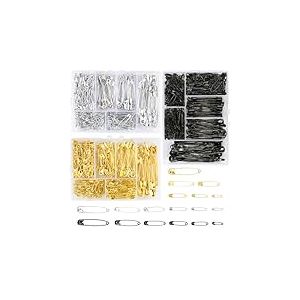 Kiperline Lot de 900 &eacute;pingles &agrave; nourrice - 6 Tailles de 18 &agrave; 53 mm - R&eacute;sistantes &agrave; la Rouille - &Eacute;pingles &agrave; nourrice durables - pour v&ecirc;tements, Artisanat, Couture (Argent + Noir + Or)