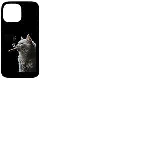 Chat sibérien fume un cigare drôle fumeur de cigare et amoureux des chats Coque pour iPhone 13 Pro Max