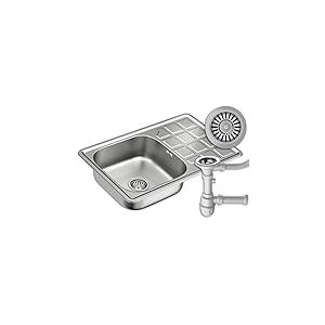 QUADRON Évier en acier inoxydable moderne | Taille 50 x 80 x 20 cm Couleur: Satiné | LOUIS évier simple | Evier de cuisine 1 bac | Ecoulement inclus | Evier en inox s'adapte à un meuble de 50 cm