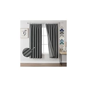 Joydeco 100% Rideau Occultant Thermique en Lin avec Galon Fronceur 132x160 cm 2 Pi&egrave;ces, Rideau Isolant Thermique Anti Froid et Chaleur &agrave; Passe Tringle pour D&eacute;coration de Porte Fen&ecirc;tre