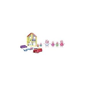 Peppa Pig Lot Maison de Peppa et sa Famille avec Voiture et Effets sonores, 4 Figurines, 6 Accessoires, dès 3 Ans + 4 Figurines Vont au Dodo