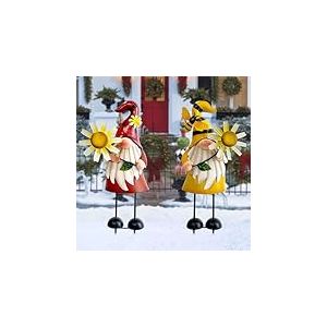 HONGLAND Lot de 2 Nains de Jardin en m&eacute;tal, Statue de Nain en m&eacute;tal, d&eacute;corations de Nain de Jardin, Sculpture Artistique d'abeille et Coccinelle, d&eacute;coration de No&euml;l pour pelouse, terrasse, Cour