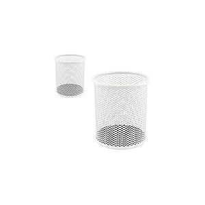 LEVIATAN - Lot de 2 carafe à crayons en métal | Porte-stylo rond en métal métallique | Mesh Multifonction gobelet pour stylo à bille Ø91 mm couleur nacre